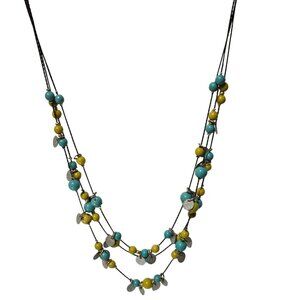 Beaded Layered Statement Necklace Yellow Turquoise Beads Multi Strand Jewelry